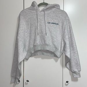 Grey Printed Cropped Hoodie